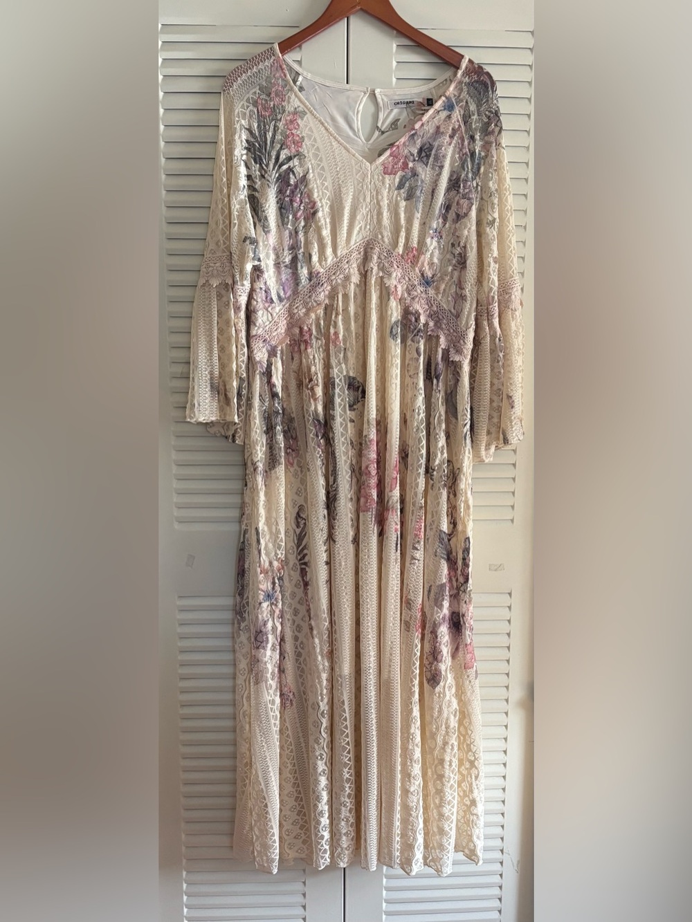ORIGAMI all LACE lined  BOHEMIAN WESTERN Maxi Dress Size XL gypsy shabby chic